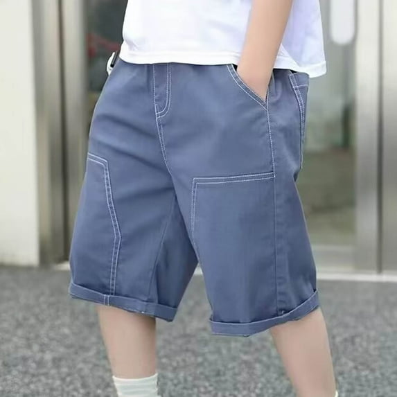 NAISIBABY Boys Cargo Shorts Size 6, Fashion Elastic Waist Baggy Fit Kids Summer Shorts Blue