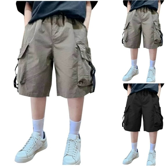 NAISIBABY Boys Cargo Shorts Size 7, Baggy Fit Elastic Waist Cotton Fashion Kids Summer Causal Shorts Army Green(5-15T)