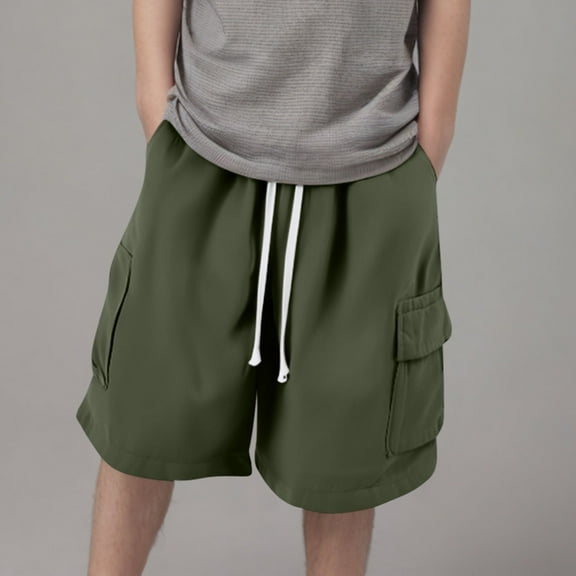 NAISIBABY Boys Cargo Shorts Size 10-12, Solid Color Stretch Drawstring Elastic Waist Trendy Casual Shorts Army Green（6-15T)