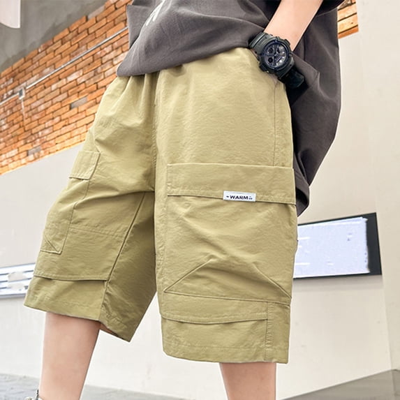 NAISIBABY Boys Cargo Shorts, Stretch Elastic Waist Loose Fit Beach Pull-On Fashion Shorts Khaki 9-10T