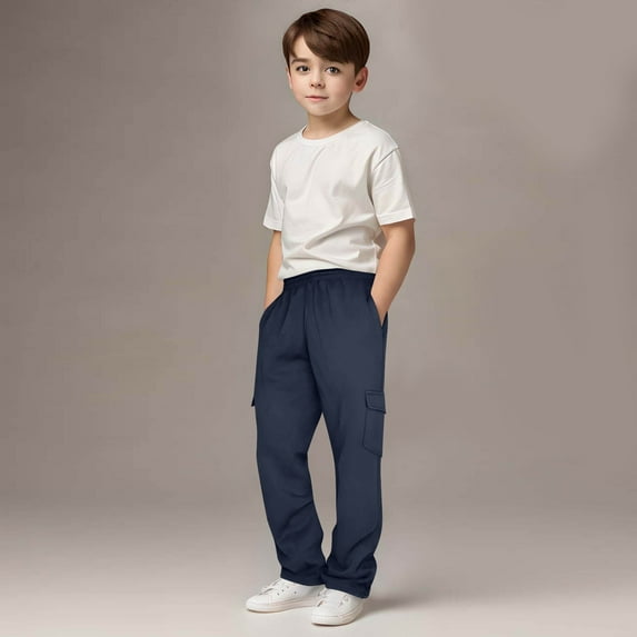 NAISIBABY Boys Cargo Sweatpants, Elastic Waist Multi-Pockets Straight Leg Classic Baggy Athletic Jogger Pants Navy 3T