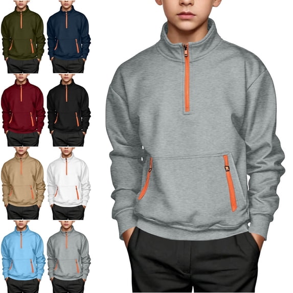 NAISIBABY Boys Cargo Sweatshirt, Casual Collared Half-Zip Long-Sleeve Pullover Hoodies Red Size 15
