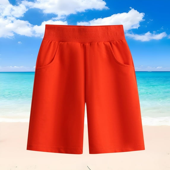 NAISIBABY Boys Casual Shorts, Comfy Loose Solid Color Elastic Waist Pull-On Sports Shorts Red 8-9T