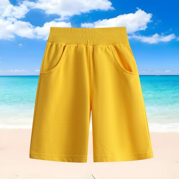 NAISIBABY Boys Casual Shorts, Comfy Loose Solid Color Elastic Waist Pull-On Sports Shorts Yellow 8-9T