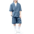 thumbnail image 1 of NAISIBABY Boys Clothing Set (1-15T), Loose Short Sleeve Collar Jacket and Uniform Shorts Casual Formal Suit Outfit 2-Piece 14T, 1 of 8