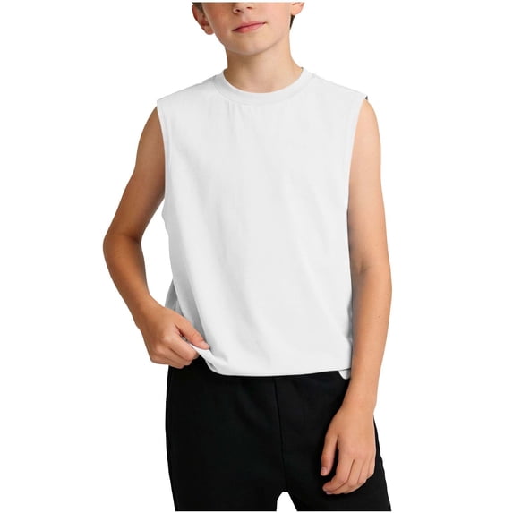 NAISIBABY Boys Cotton Tank Tops, Sleeveless Breathable Summer Casual Kids Athletic Muscle Shirt White 7T