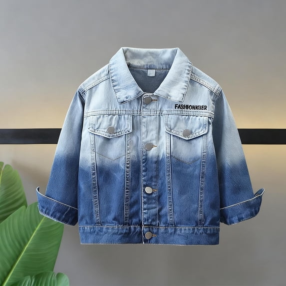 NAISIBABY Boys Denim Jacket – Long-Sleeve Notched Collar with Soft Gradient Blue Size 4T