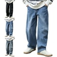 thumbnail image 1 of NAISIBABY Boys Denim Pants,Elastic Waist Streetwear Wide-Leg Jeans Black Size 8, 1 of 6