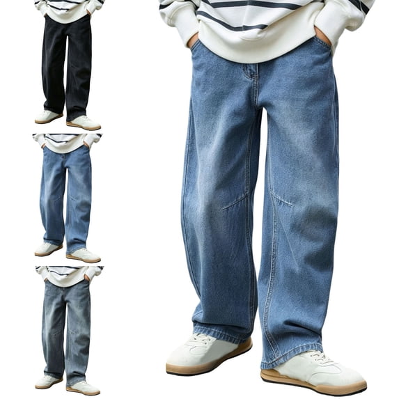 NAISIBABY Boys Denim Pants Size 10,Elastic Waist Streetwear Wide-Leg Jeans Blue