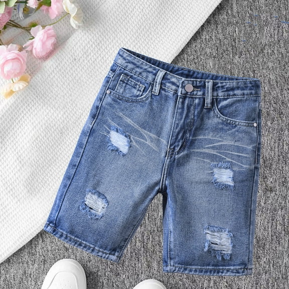 NAISIBABY Boys Denim Shorts, Elastic Waist with Pockets Slim Fit Casual Fashion Shorts Blue 5T