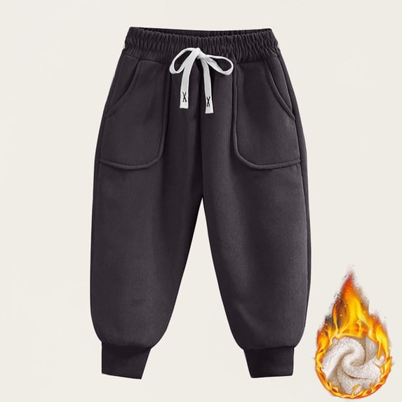 NAISIBABY Boys Fleece Sweatpants, with Pockets Winter Thicken Drawstring Athletic Jogger Pants Gray 7T