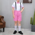 thumbnail image 1 of NAISIBABY Boys Formal Sets, Short Sleeve Bowtie Shirt with Overall Shorts Performance Gentleman Dressy Outfits Pink 15T, 1 of 4