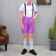 thumbnail image 1 of NAISIBABY Boys Formal Sets, Short Sleeve Bowtie Shirt with Overall Shorts Performance Gentleman Dressy Outfits Purple 7T, 1 of 4