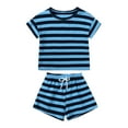 thumbnail image 1 of NAISIBABY Boys Girls 2-Piece Sets, Crewneck Short Sleeve Tops Elastic Waist Shorts Striped Summer Cotton Outfits Sky Blue 6-12Months, 1 of 2