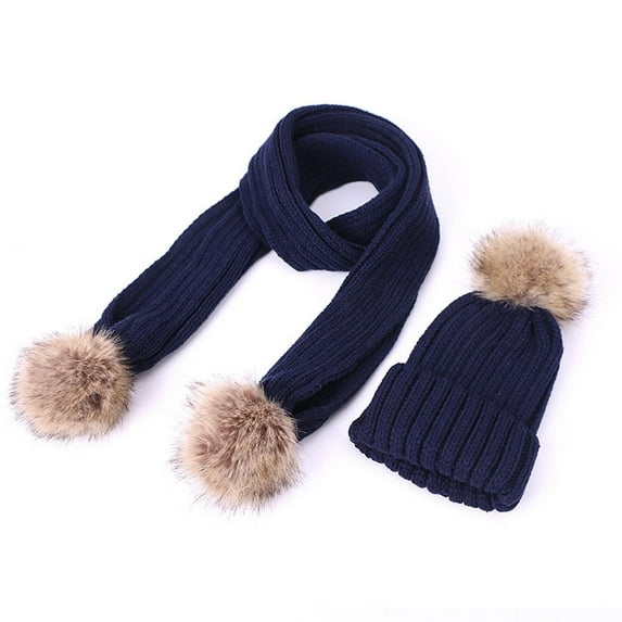 NAISIBABY Boys Girls Beanie Hat Scarf Set, Knit Thickening Solid Color Cute Kids Winter Outdoor Keep Warm 2 Pieces Set Navy Free Size