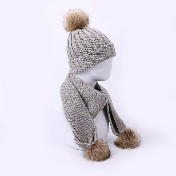 NAISIBABY Boys Girls Beanie Hat Scarf Set, Solid Color Cute Knit Thickening Kids Winter Outdoor Keep Warm 2 Pieces Set Gray Free Size