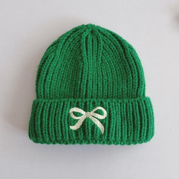 NAISIBABY Boys Girls Beanie Hat, Woolen Cotton Soft Cute Bowknot Winter Outdoor Knitted Cap Green
