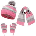 thumbnail image 1 of NAISIBABY Boys Girls Beanie Scarf Gloves Set, Kids Winter Striped Knit Hat Warm Scarf and Mittens 3-Piece Pink 3-10T, 1 of 8