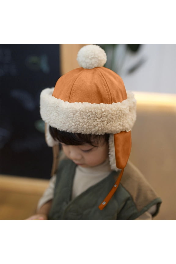 Boys Girls Beanie with Earflap, Fleece-lined Thicken Warm Kids Winter Suede Ski Cap Brown Free Size
