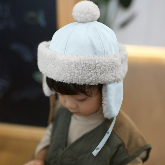 NAISIBABY Boys Girls Beanie with Earflap, Fleece-lined Thicken Warm Kids Winter Suede Ski Cap White Free Size