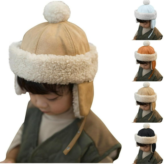 NAISIBABY Boys Girls Beanie with Earflap, Thicken Warm Fleece-lined Kids Winter Suede Ski Cap Khaki Free Size