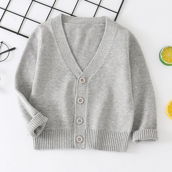 NAISIBABY Boys Girls Cardigan Sweater 6 T, Long Sleeve V Neck Buttons Kids Casual Fleece Knitted Coat Gray(2-10T)