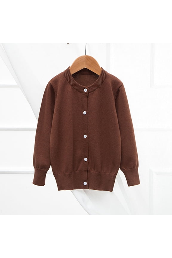 Boys Girls Cardigan Sweater, Buttons Keep Warm Long Sleeve School Uniform Fleece Knitted Coat Brown 5T