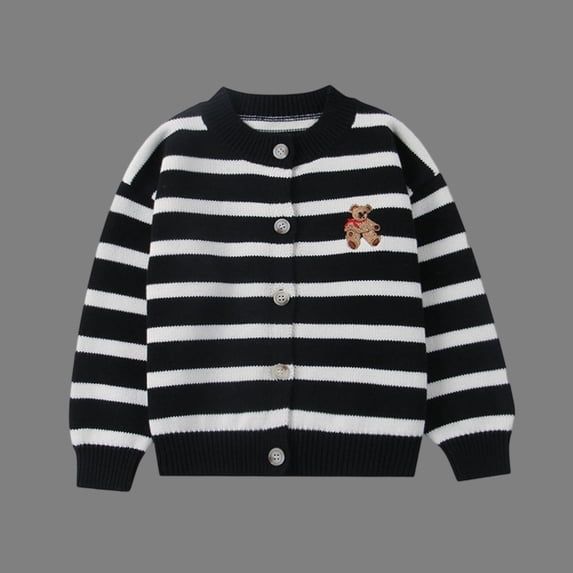 NAISIBABY Boys Girls Cardigan Sweater, Long Sleeve Buttons Crew Neck Cotton Knitted Casual Outwear Black 18Months