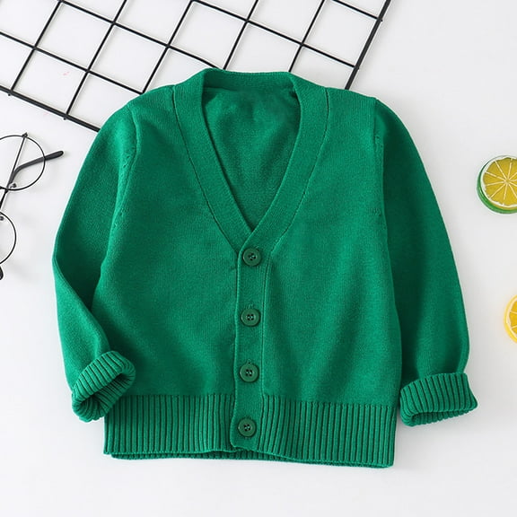 NAISIBABY Boys Girls Cardigan Sweater, Long Sleeve Buttons V Neck Kids Casual Fleece Knitted Coat Green 2T