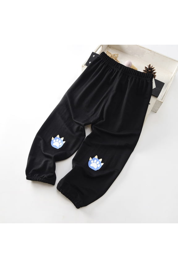 Boys Girls Casual Pants, Prints Thin Cotton Linen Home Mosquito Proof Pants Black 2-3T