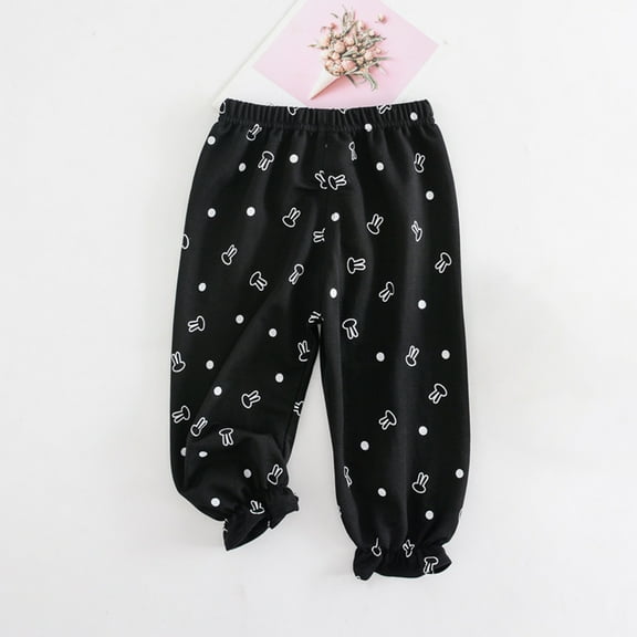 NAISIBABY Boys Girls Casual Pants, Thin Prints Cotton Linen Home Mosquito Proof Pants Black 4-5T