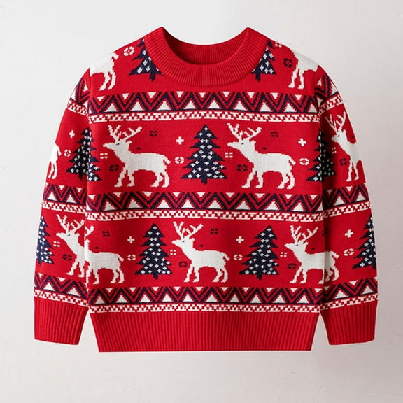 NAISIBABY Boys Girls Christmas Sweater, Long Sleeve Crew Neck Xmas Reindeer Kids Fashion Knitted Sweater Red 6-7T