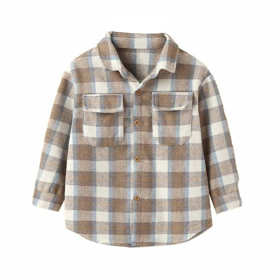 NAISIBABY Boys Girls Flannel Jacket, Lapel Shirt Plaid Warm Kids Outwear Coat Beige 5-6T