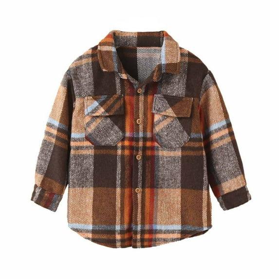 NAISIBABY Boys Girls Flannel Jacket, Plaid Warm Lapel Shirt Kids Outwear Coat Brown 6-7T