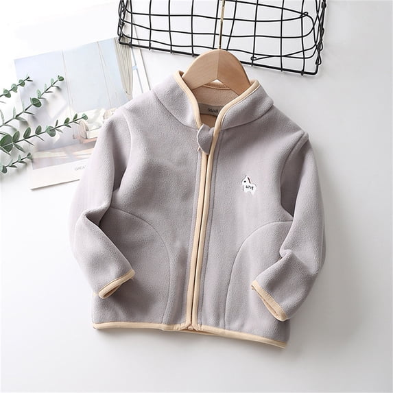 NAISIBABY Boys Girls Fleece Jacket, Long Sleeve Stand Collar Zipper Kids Warm Coat Gray 3 T
