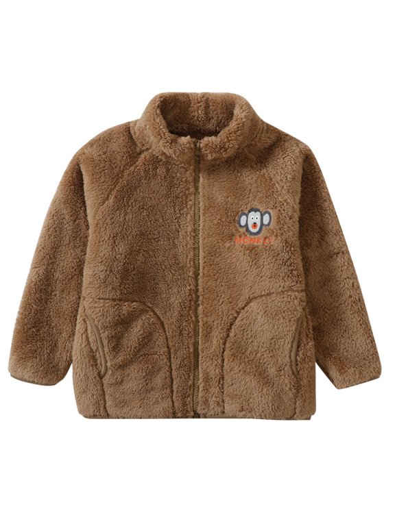 Boys Girls Fleece Jacket, Long Sleeve Warm Super Soft Zipper with Pockets Fall Winter Fuzzy Coat Coffee 12T