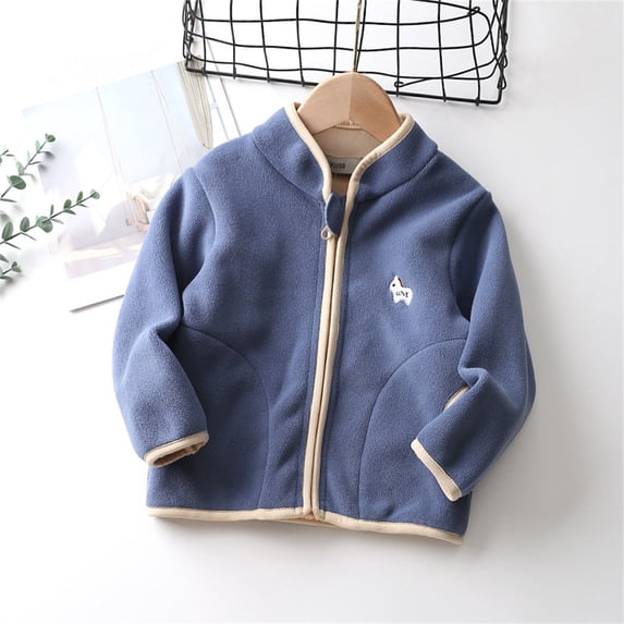 NAISIBABY Boys Girls Fleece Jacket, Stand Collar Zipper Long Sleeve Kids Warm Coat Dark Blue 5 T
