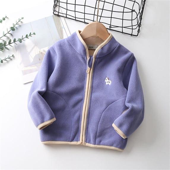 NAISIBABY Boys Girls Fleece Jacket, Stand Collar Zipper Long Sleeve Kids Warm Coat Purple 6 T