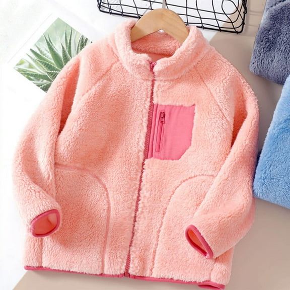 NAISIBABY Boys Girls Fleece Jacket, Thick Warm Zip-Up Long Sleeve Fall Winter Casual Fashion Fuzzy Outerwear Pink 12T