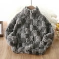 thumbnail image 1 of NAISIBABY Boys Girls Fleece Jacket, Zipper Plaid Stand Up Collar Long Sleeve Winter Warm Plush Coat Gray 2-3T, 1 of 1