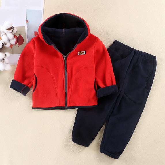 NAISIBABY Boys Girls Fleece Sets, Solid Zipper Jacket Tops Sweatpants Soft Warm Kids Casual Sets Red 8-9T