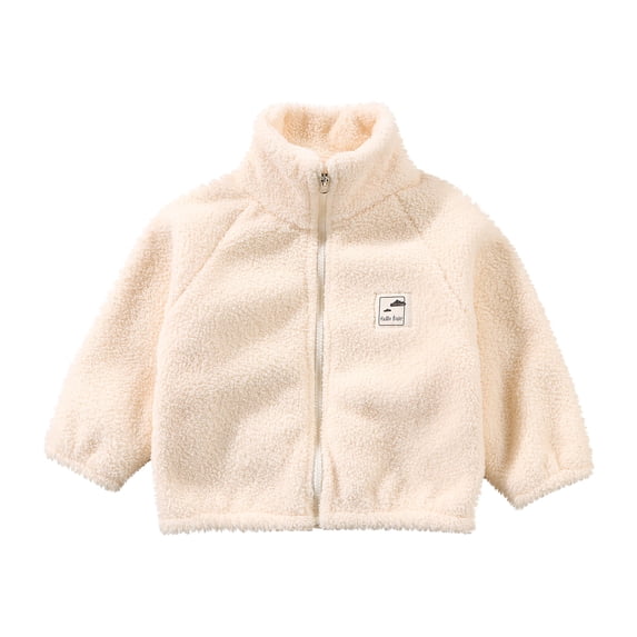 NAISIBABY Boys Girls Fleece Warm Jacket, Thickened Woolen Zip-up Kids Outerwear Coat Beige 140