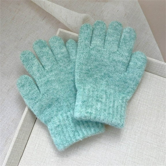 NAISIBABY Boys Girls Gloves, Thicken Warm Multi-Color Full Finger Stretch Winter Knit Gloves Green