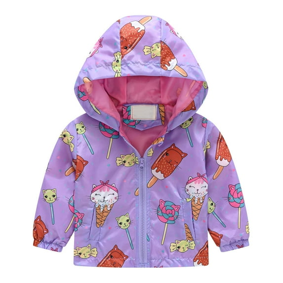 NAISIBABY Boys Girls Hooded Jacket, Windbreaker Outerwear Cartoon Kids Zip Up Coat Purple 5-6T