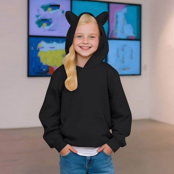 NAISIBABY Boys Girls Hoodie, Crewneck Solid Color Long Sleeve Fashion Loose Pullover Tops Black 5T