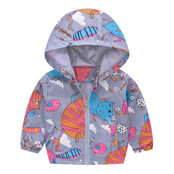NAISIBABY Boys Girls Jacket, Windbreaker Lightweight Pattern Outerwear Kids Hooded Coat Light Blue 2-3T