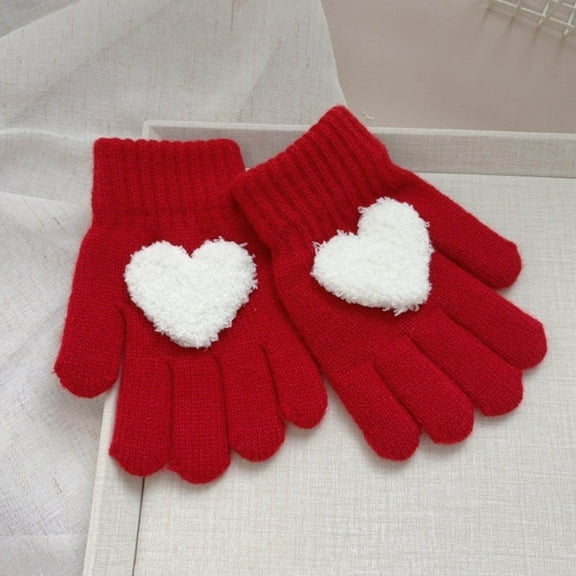 NAISIBABY Boys Girls Knit Gloves, Full Finger Cute Stretch Thicken Soft Kids Winter Warm Gloves Red