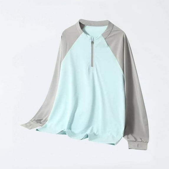 NAISIBABY Boys Girls Long Sleeve Shirt, Loose Zipper Neck Sports Breathable Casual Raglan Tee Blue 3T