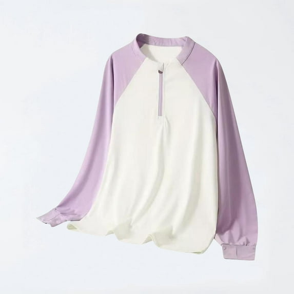 NAISIBABY Boys Girls Long Sleeve Shirt, Loose Zipper Neck Sports Breathable Casual Raglan Tee Purple 5T