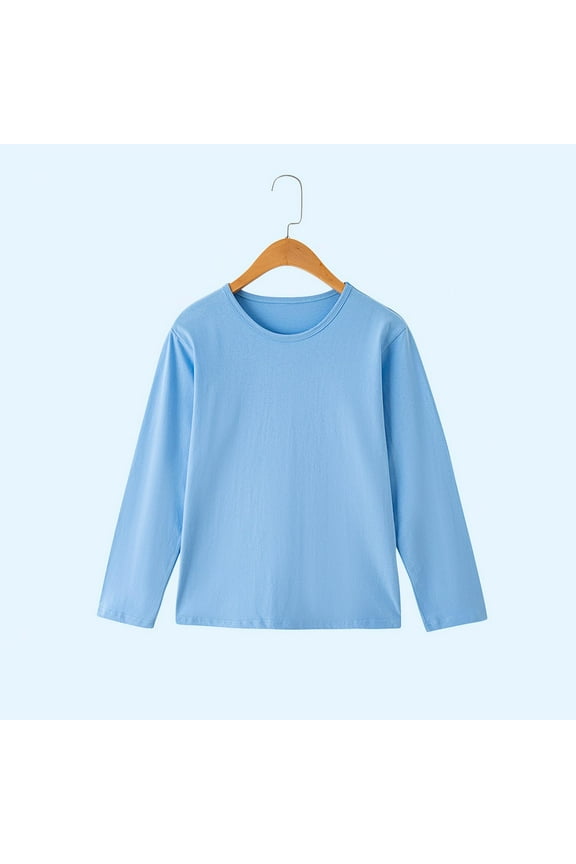 Boys Girls Long Sleeve T-Shirt, Cotton Crewneck Solid Color Kids Causal Basic Tee Sky Blue 5T